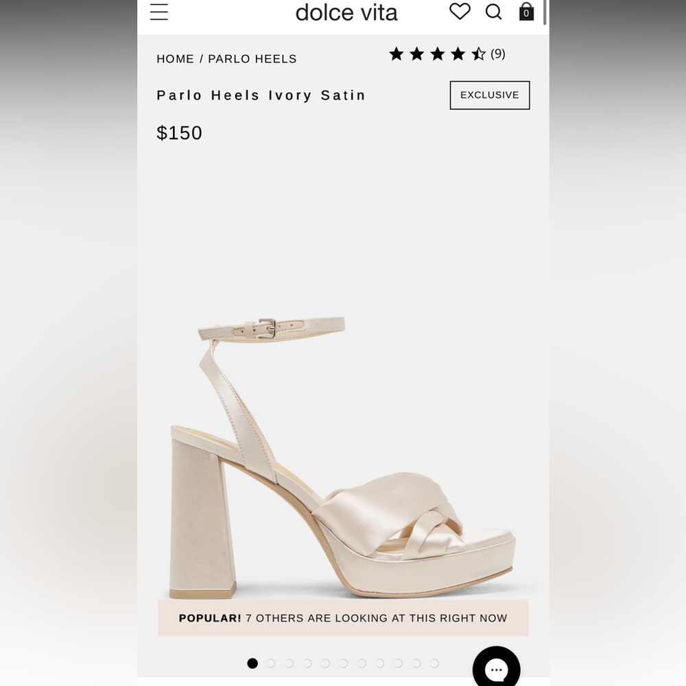 Dolce Vita 7.5 parlo block heels ivory satin